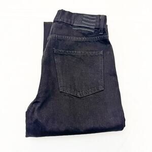 Revice Long Zipper Front Black Denim Distressd Straight Jean Size 28 NWT